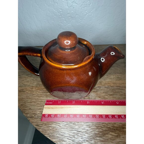Vintage 1950s Brown Drip Glaze Personal Tea Pots With Lids - Set Of 2 - Made In - Picture 6 of 15